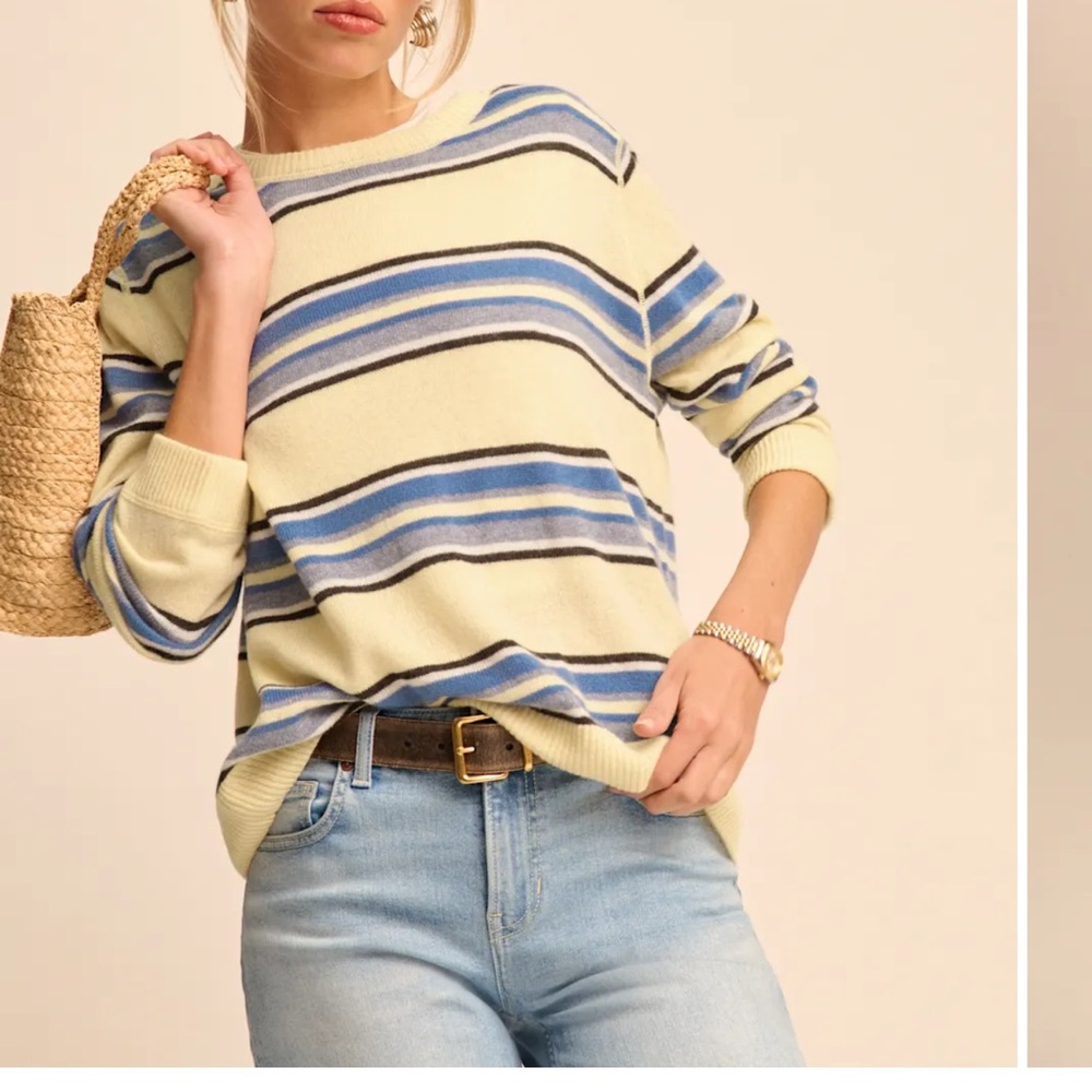 REFORMATION Cashmere Boyfriend Sweater - Parmesan Multi Stripe